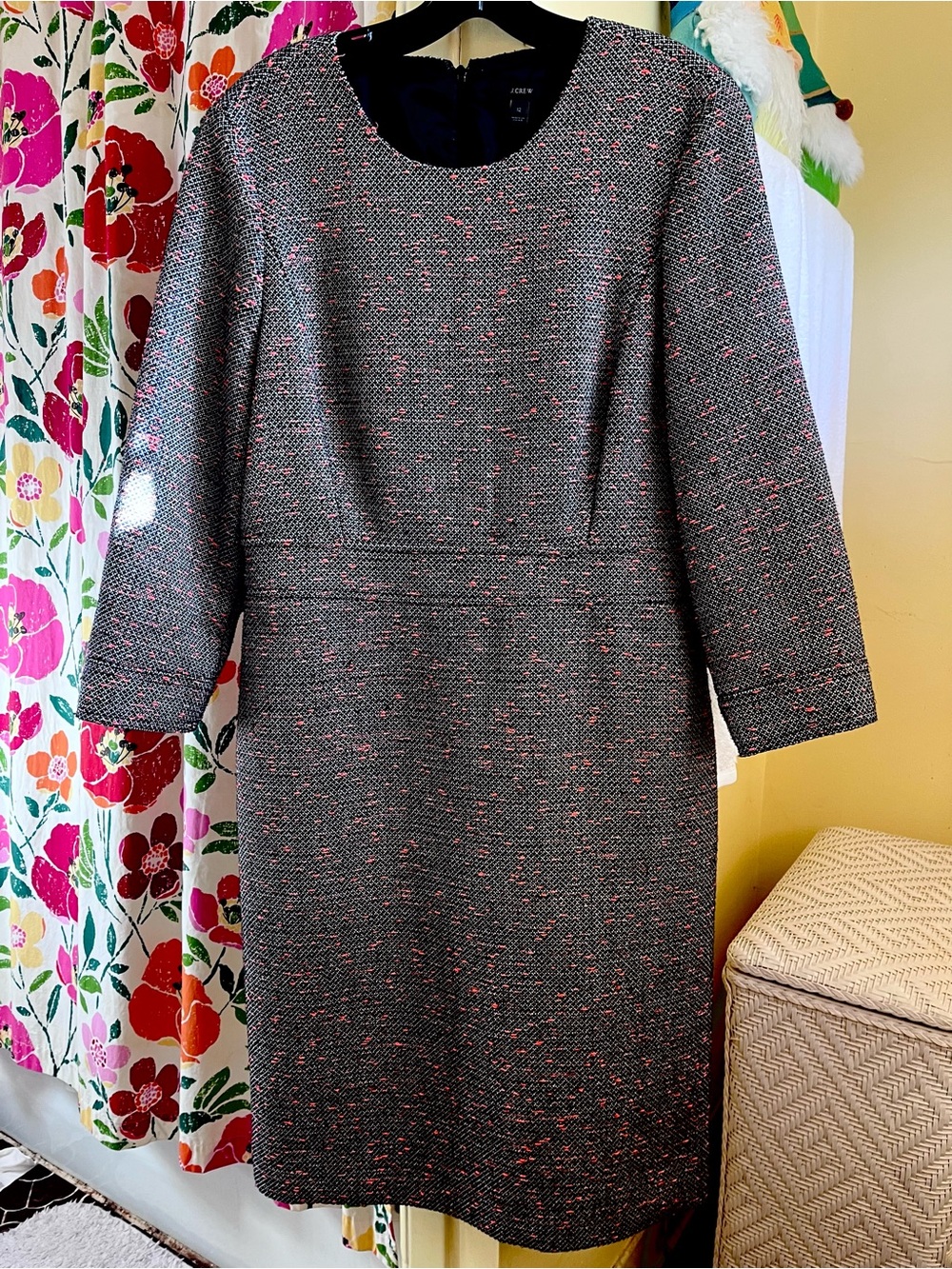 JCREW Tweed Business Dress | Size 12 | black, white, bright pink |IGC